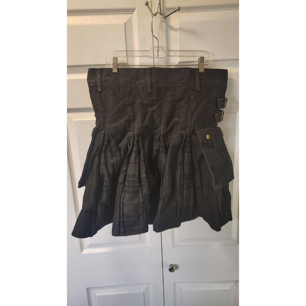 Majestic Black Cotton Cargo Utility Kilt Goth Punk Industrial Festival Size 42